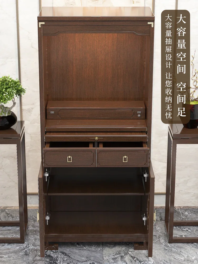 خزانة ملابس ضريح من الخشب الصلب، خزانة بوذا الخشبية Ugyen، ضوء حديث فاخر، مذبح إله الثروة #2