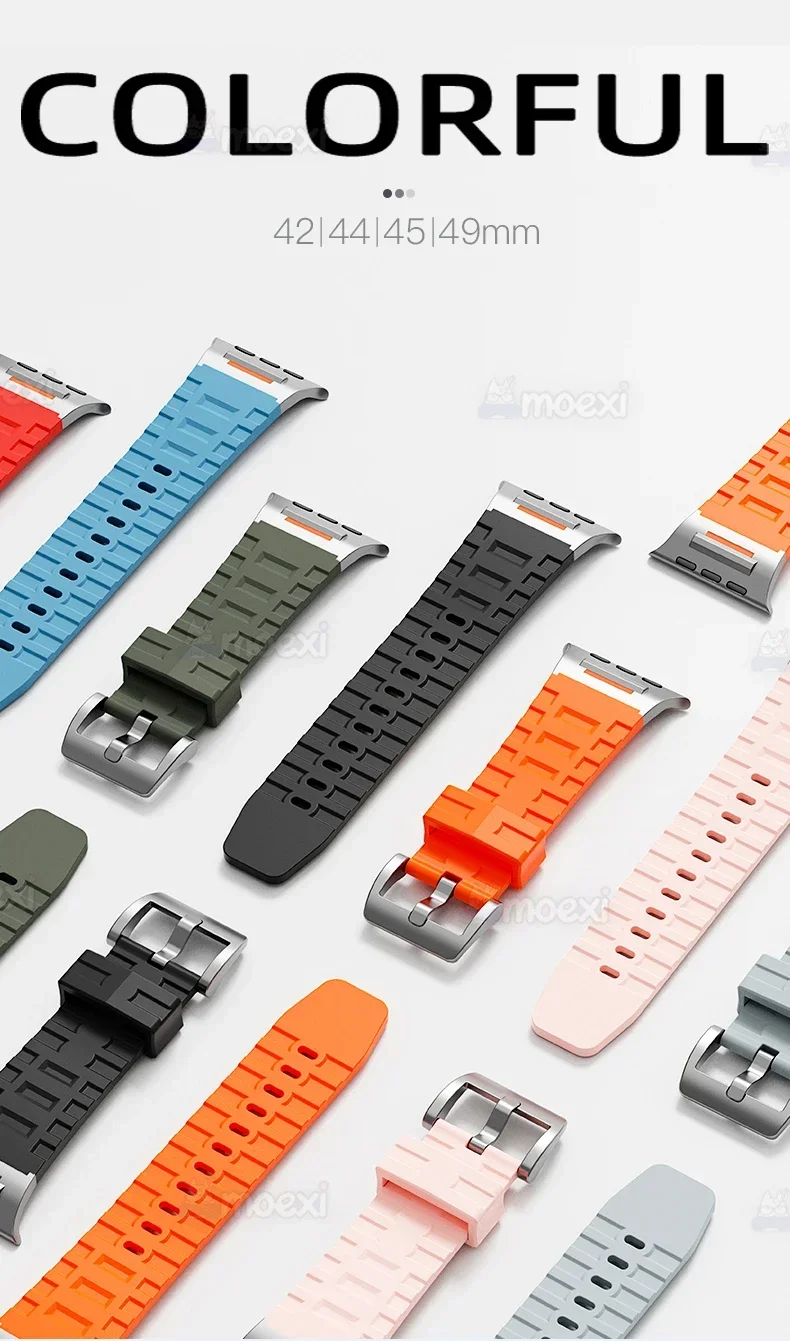 Metal Silicone Strap For Apple watch band 49mm 44mm 40mm 45mm 41mm 42mm 38mm Mech Style iWatch Series 10 7se 8 Ultra2 SmartWatch