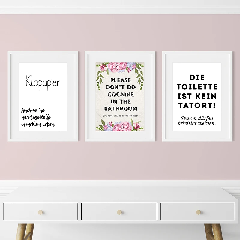 German Bathroom Wall Decor Please don't coke in the bathroom Quote Poster Art Prints Toilet Sign Wall Pictures Canvas Painting