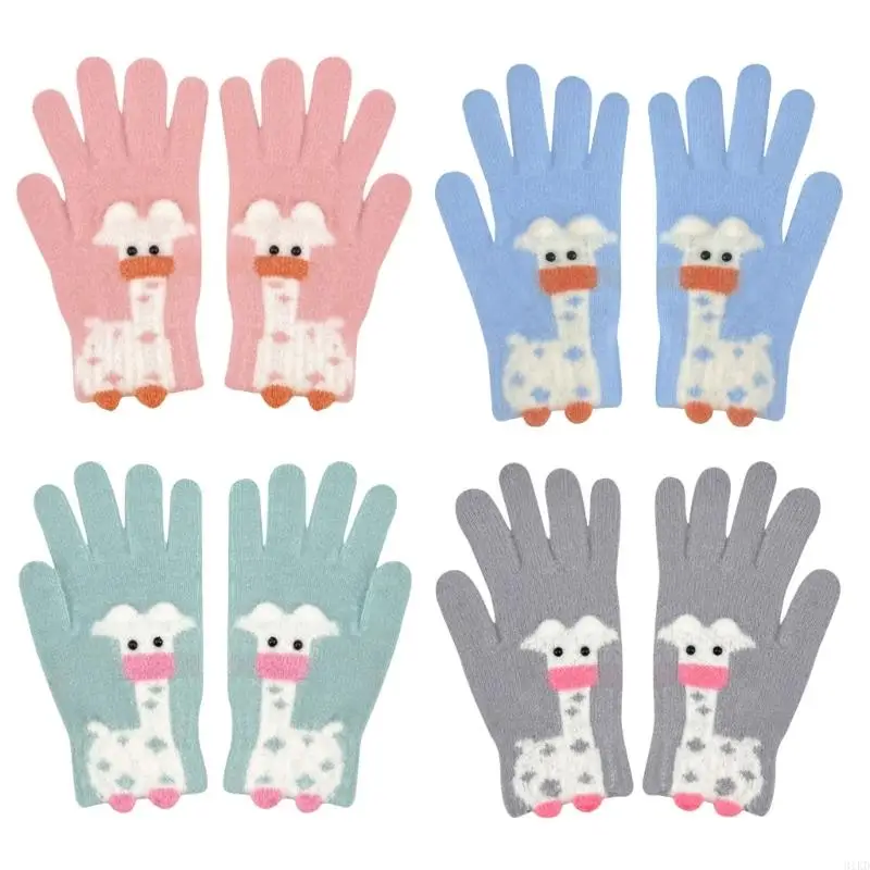 31KD 2pcs Warm Knitted Touchscreens Gloves Lovely Giraffe Pattern Plush Mittens