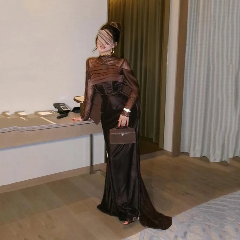 Thinyfull-vestidos de noche de graduación de sirena para mujer, vestido de fiesta de encaje de manga larga de Arabia Saudita, vestidos de cóctel simples personalizados