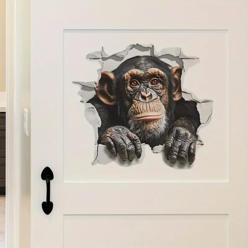 VIKAMA 3D Chimpanzee Monkey Wall Sticker Breaking Wall Effect, Self-Adhesive Peel and Stick Decal for Kitchen Decor