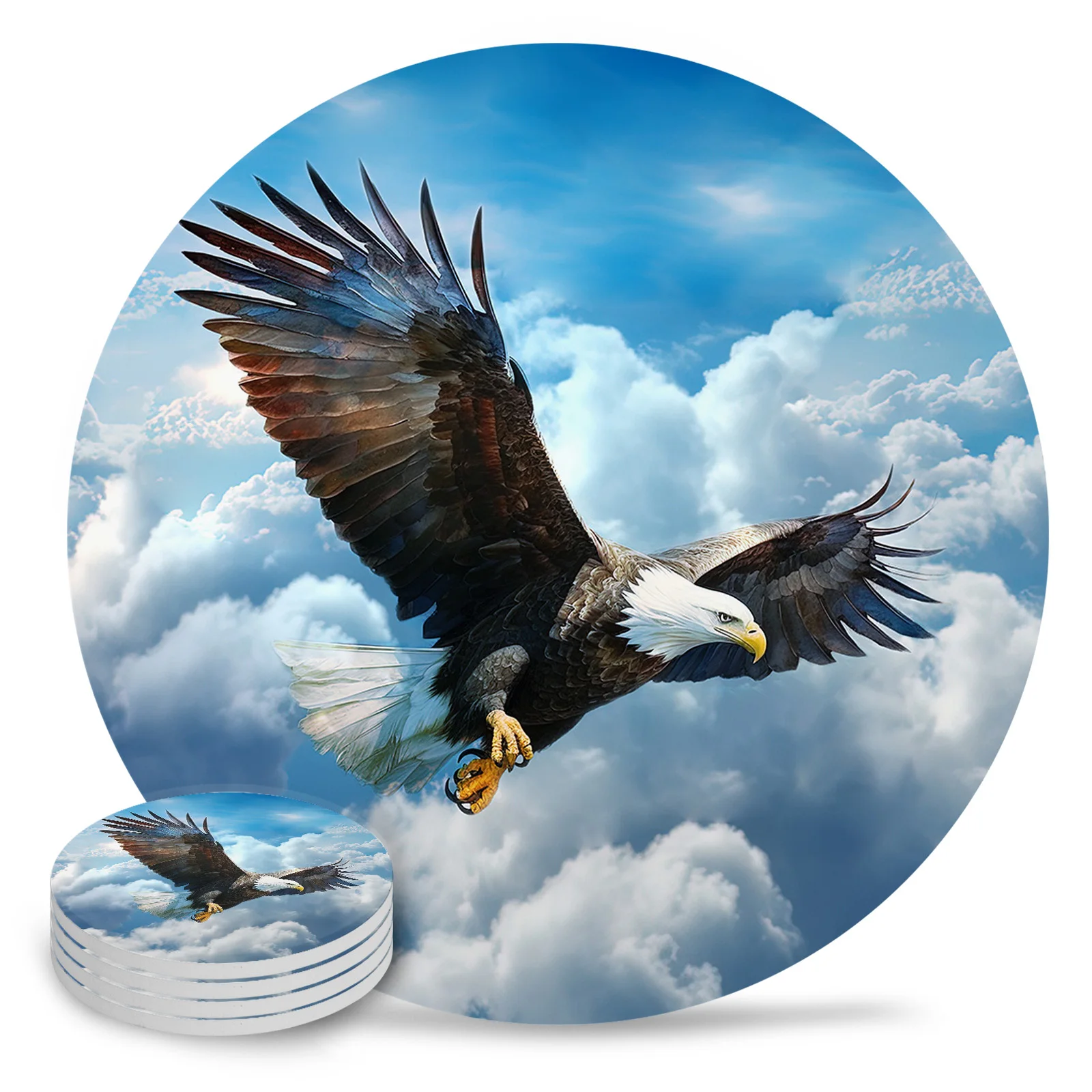 Sky Clouds Eagle Round Coaster Coffee Table Mats Kitchen Accessories Absorbent Ceramic Coasters