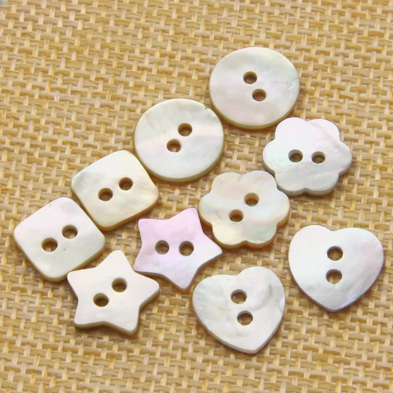 10PC Natural White Mother of Pearl Heart Square 2-holes Flatback Buttons Apparel Sewing Crafts Buttons DIY Scrapbook Accessory