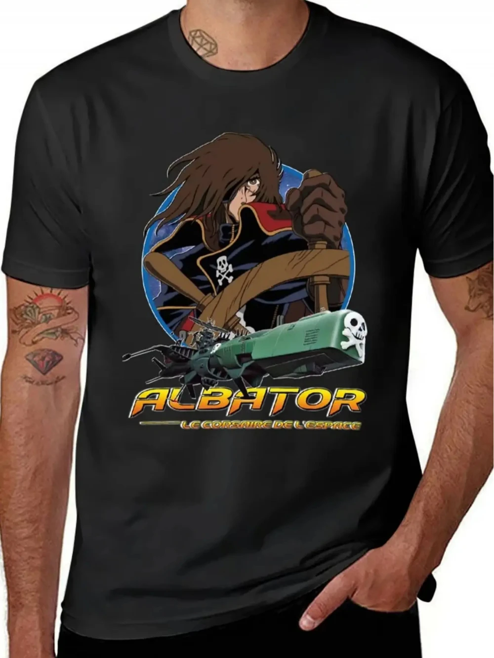 Men'S Albator Graphic T-Shirt Black Casual Short Sleeve Tee Vibrant Anime Design Soft Comfortable Fabric Perfect Gift for Fans