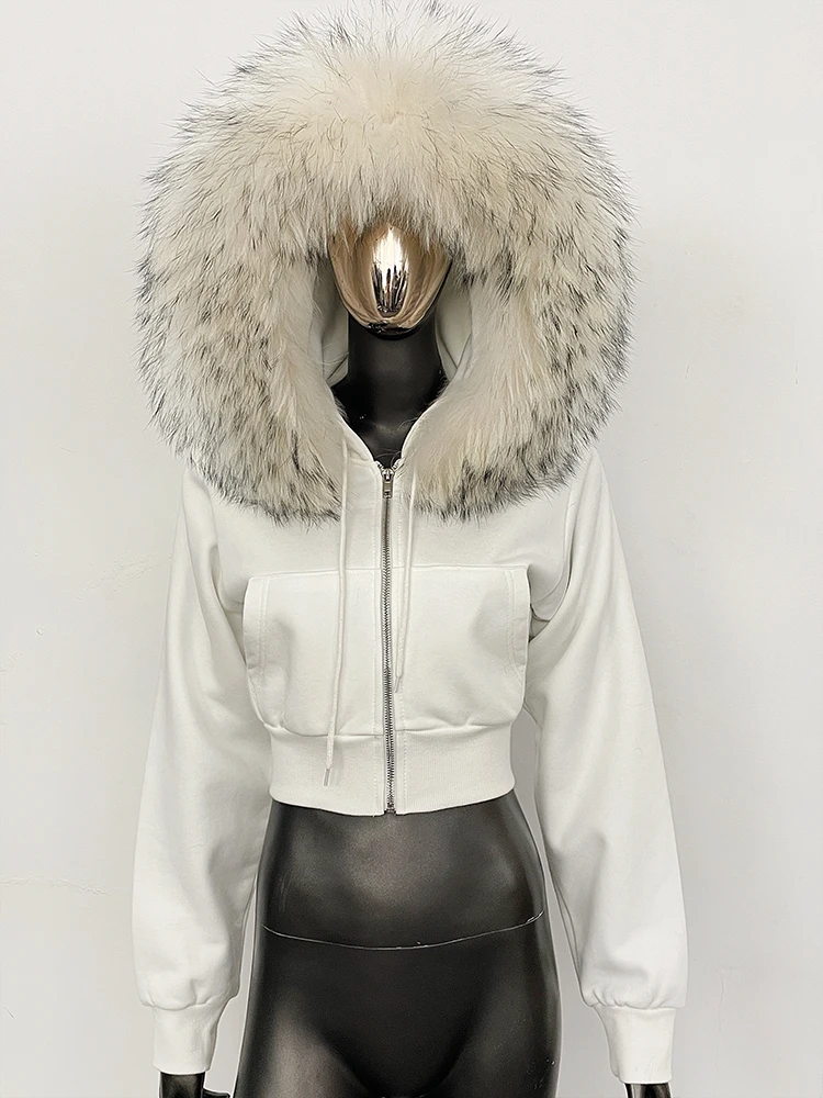 Women's Jacket Plush Thick Outerwear Hooded Real Fur Coat Relaxed Fit Heavyweight Thermal Elegant Fall Winter for Casual Luxury