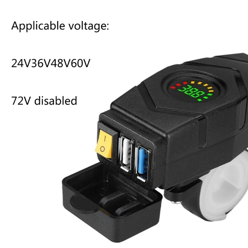 C1FB 20-80V E-Bike Handlebar USB Charger 24V 36V 48V 60V QC3.0 Quick Charger Adapter(Red Light)-AD23 view 5