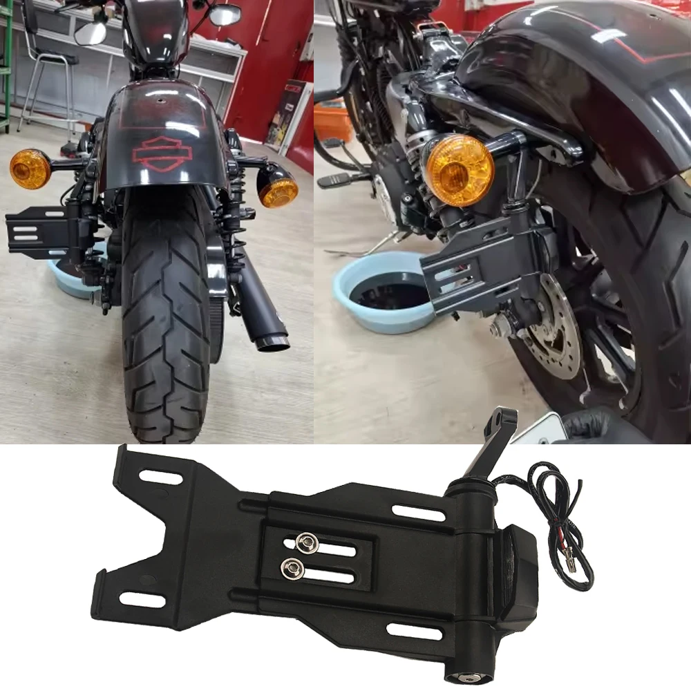 XL1200 License Plate Holder LED Light Motorcycle Side Mount Bracket Foldable For Harley Sportster XL 1200 883 FXDB XL883 04-2021