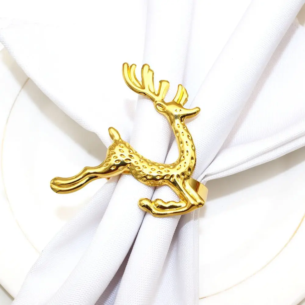 Metal Christmas Reindeer Napkin Rings Gold Deer Table Holder Festive Dining Decor For Holiday Party Table Setting