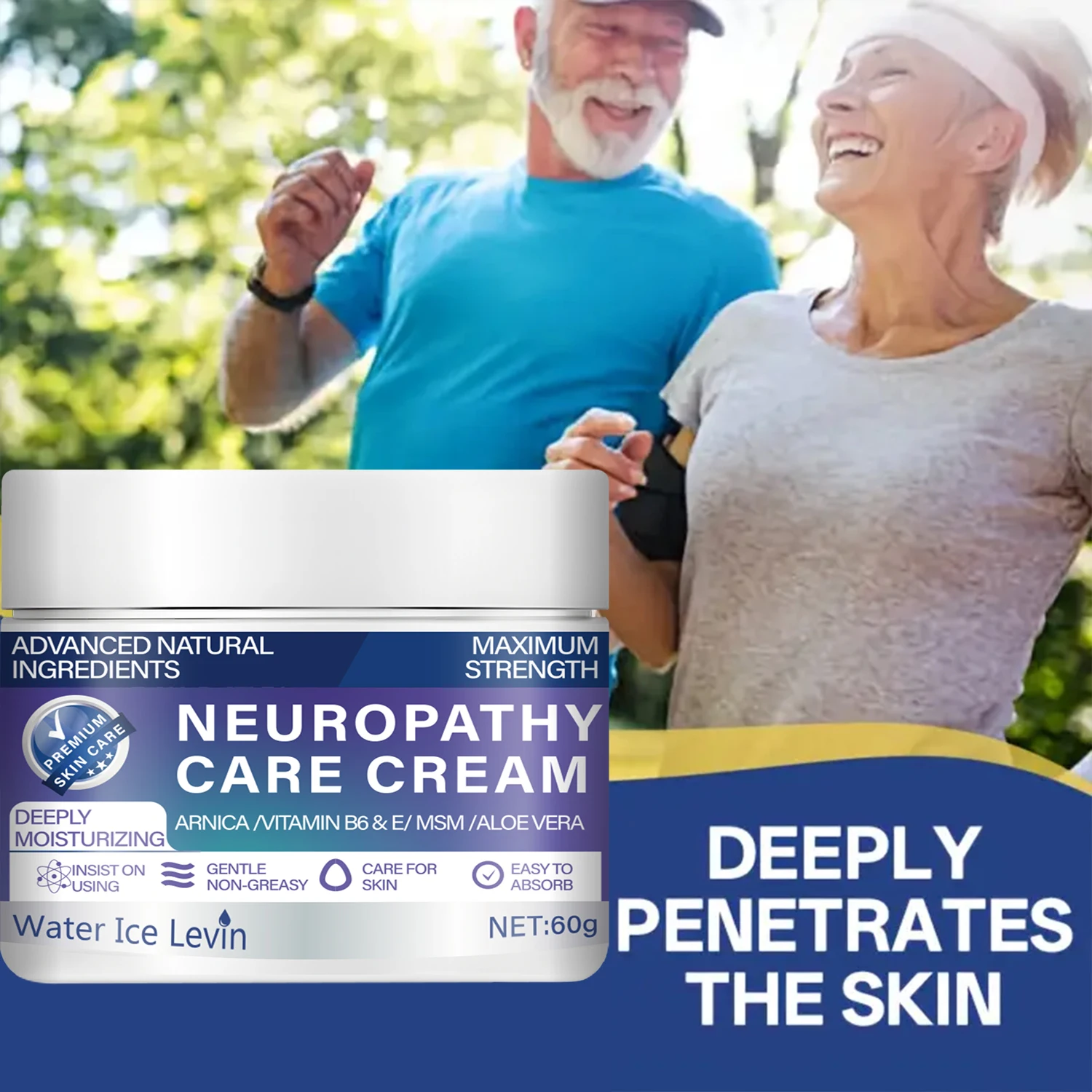 Water Ice Levin Maximum Strength Neuropathy Cream - with Natural Ingredients (Arnica, Msm, Aloe) for Intensive 72-Hour Hydration