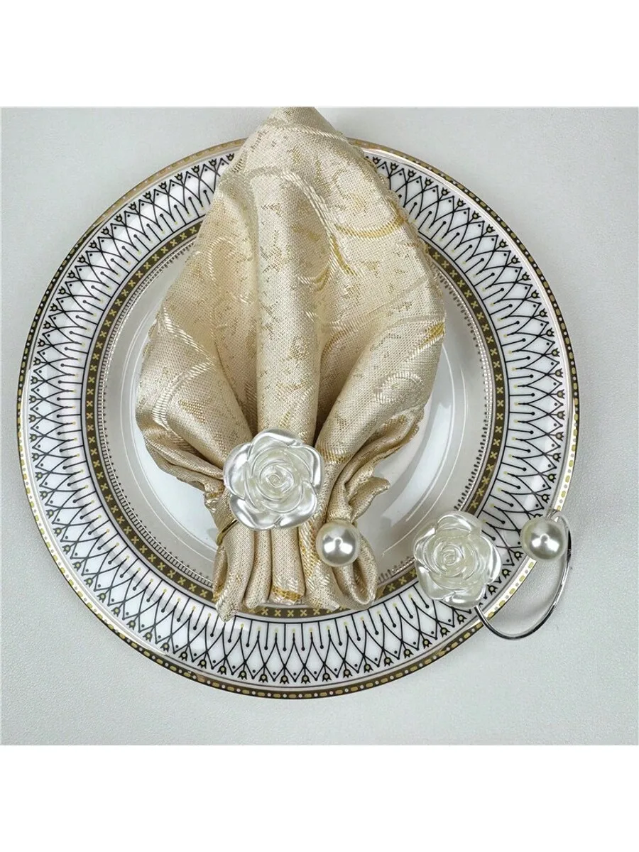10PCS Valentine's Day Wedding Pearl Napkin Ring Rose Flower Creative Round Pearl Napkin Ring Wedding Table Decoration