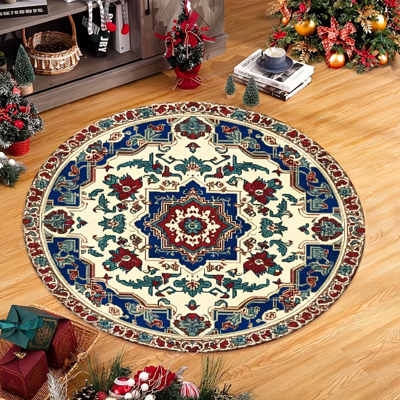 Boho Lotus Bloom Purple Round Carpet Ethnic Medallion Area Mat Nordic Retro Coffee Table Parlor Salon Interior Investment
