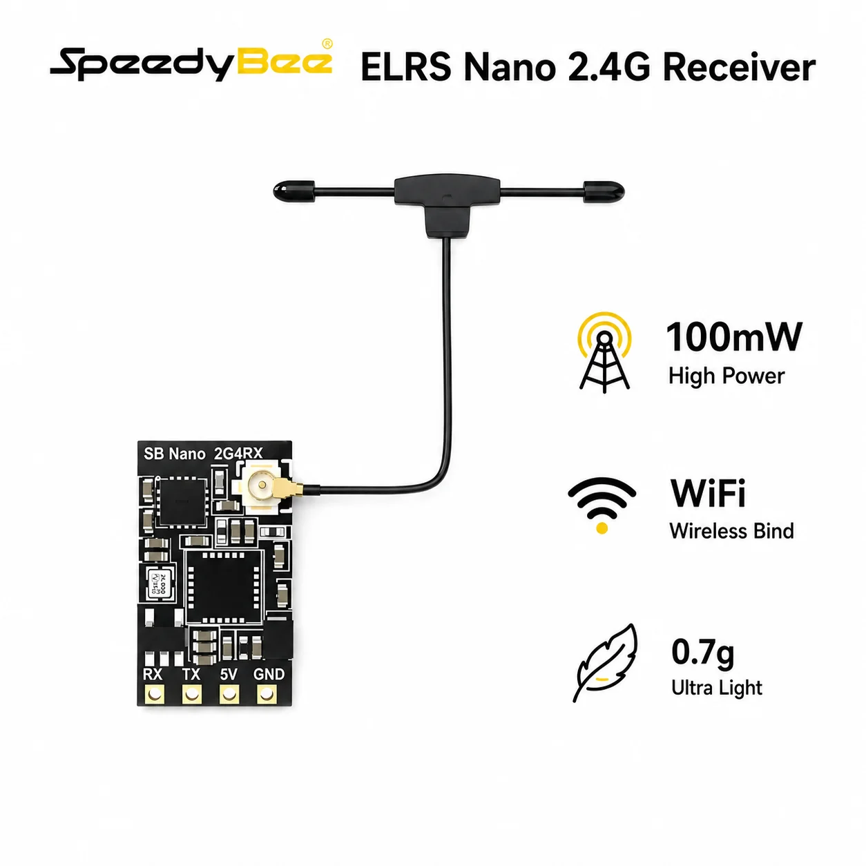 SpeedyBee ELRS Nano Receiver 2.4GHz High Power 100mW Telemetry ExpressLRS RX For FPV Racing Drone Cinematic Flight New RX Set
