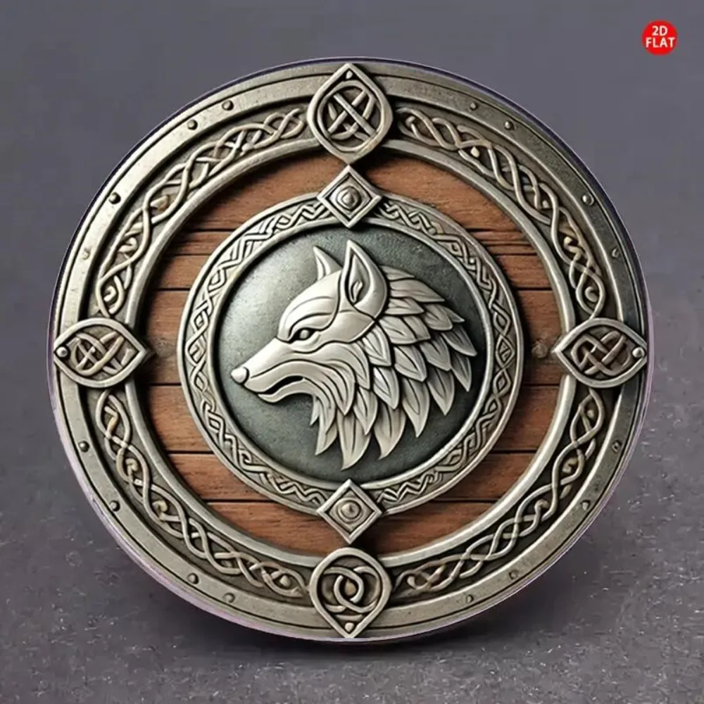Viking Wolf Shield Brooch - 2D Flat Nordic Warrior Spirit Guard Badge for Jackets Backpacks Hats