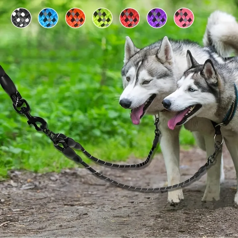 Collar reflectante para perros, correa doble, correa para caminar sin enredos, accesorios para mascotas