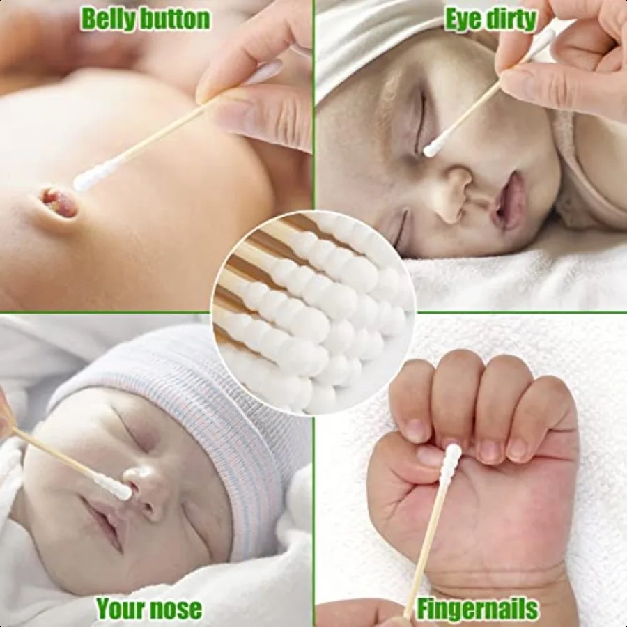 Tamponi di cotone in bambù 400 Conteggio SpiralRound Doppi qTips Tamponi di cotone Bastoncini di cotone in legno organico per orecchie Bastone per orecchie in bambù naturale