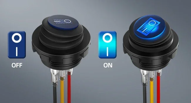 5 Stück wasserdichter runder Wippschalter, 12 V, LED-Kippschalter, beleuchtet, EIN/Aus, SPST, 3-polig, für Auto-Schalttafel, Wohnmobil, LKW, Marine, Boot – Detail 3