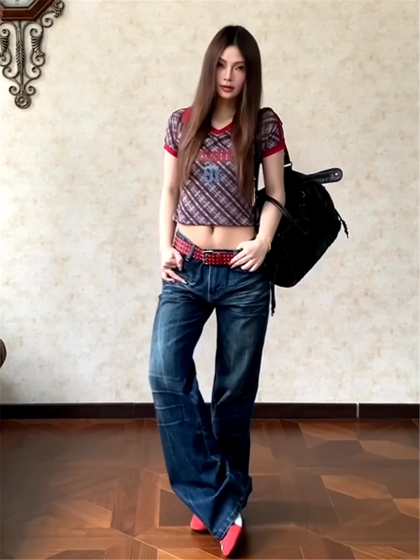 

Американские ретро-джинсы с низкой посадкой, расклешенные, свободные, повседневные, удлиненные, для женщин, весна