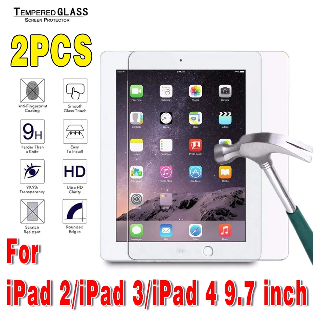 2Pcs Tempered Glass for IPad 2  3 4 9.7 Inch Tablet Screen Protector A1395 A1396 A1397 A1416 A1403 A1430 A1458 A1459 A1460 Glass