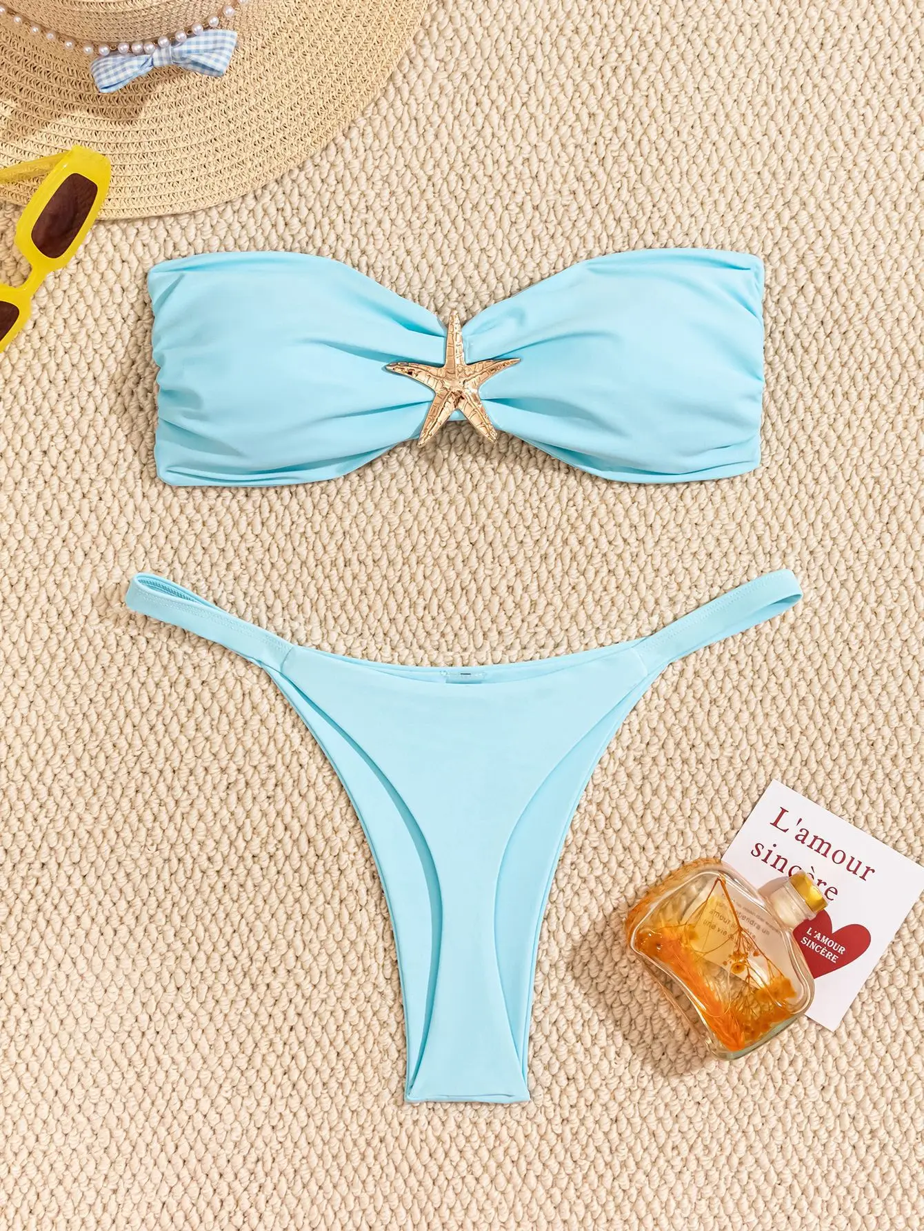 

Sexy Bandeau Micro Bikini Set Women Swimwear Metal Solid Thong Biquini Swimsuit Strapless Beachwear Bathing Suit 2025 Mujer