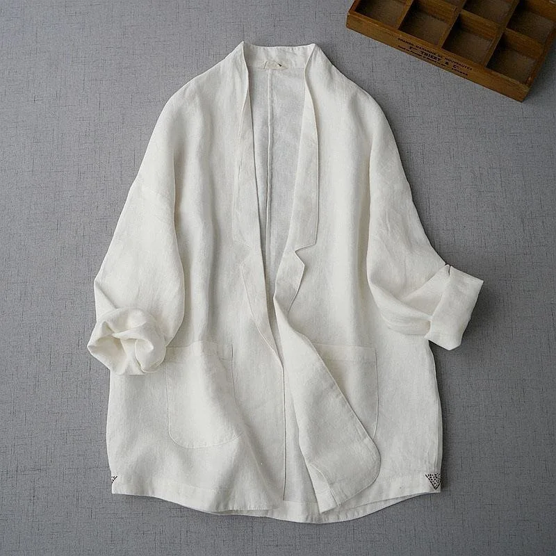 Women Long Sleeve Jackets New 2026 Autumn Vintage Style All-match Loose Comfortable Cotton Linen Female Casual Coats