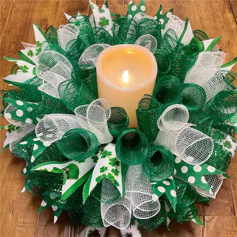 2026 HOT 4 Roll St. Patrick's Day Poly Mesh Ribbon Green White Wired Edge Ribbon 10 Inch X 30 Feet Poly Deco Mesh Ribbon