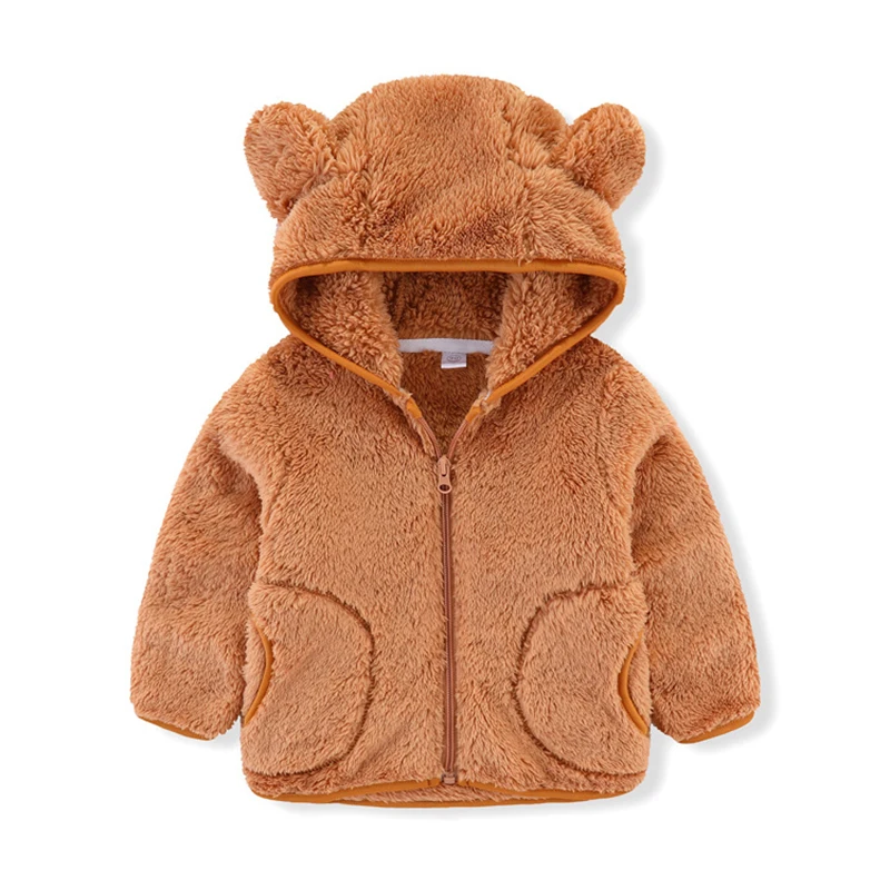 Plush Baby Jacket Warm Autumn Winter Jacket For Girls Sweater Coat Cute Bear Hooded Infant Outwear 1-5 Year Toddler Girl Clothes