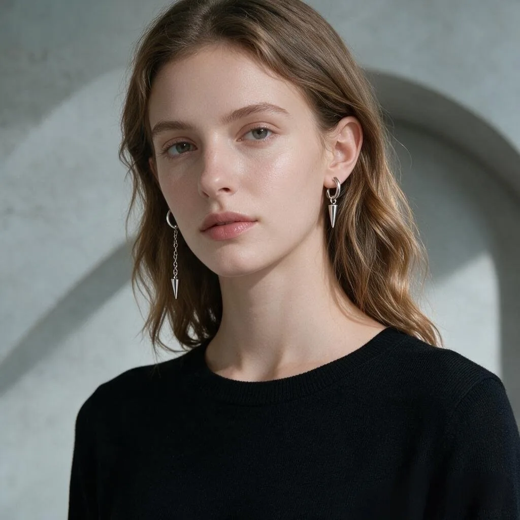 New Punk Small Pointed Cone Tassel Pendants Earrings for Women Hip Hop Personality Asymmetry Ear Buckle Fashion Party Jewelry