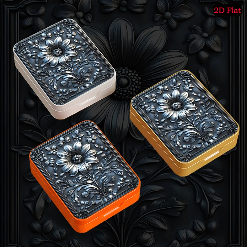 Silver Daisy Relief Theme Mini Square Flip Top Box, UV Printed Portable Tinplate Box, Durable Anti-rust TinBox, Desktop Decor