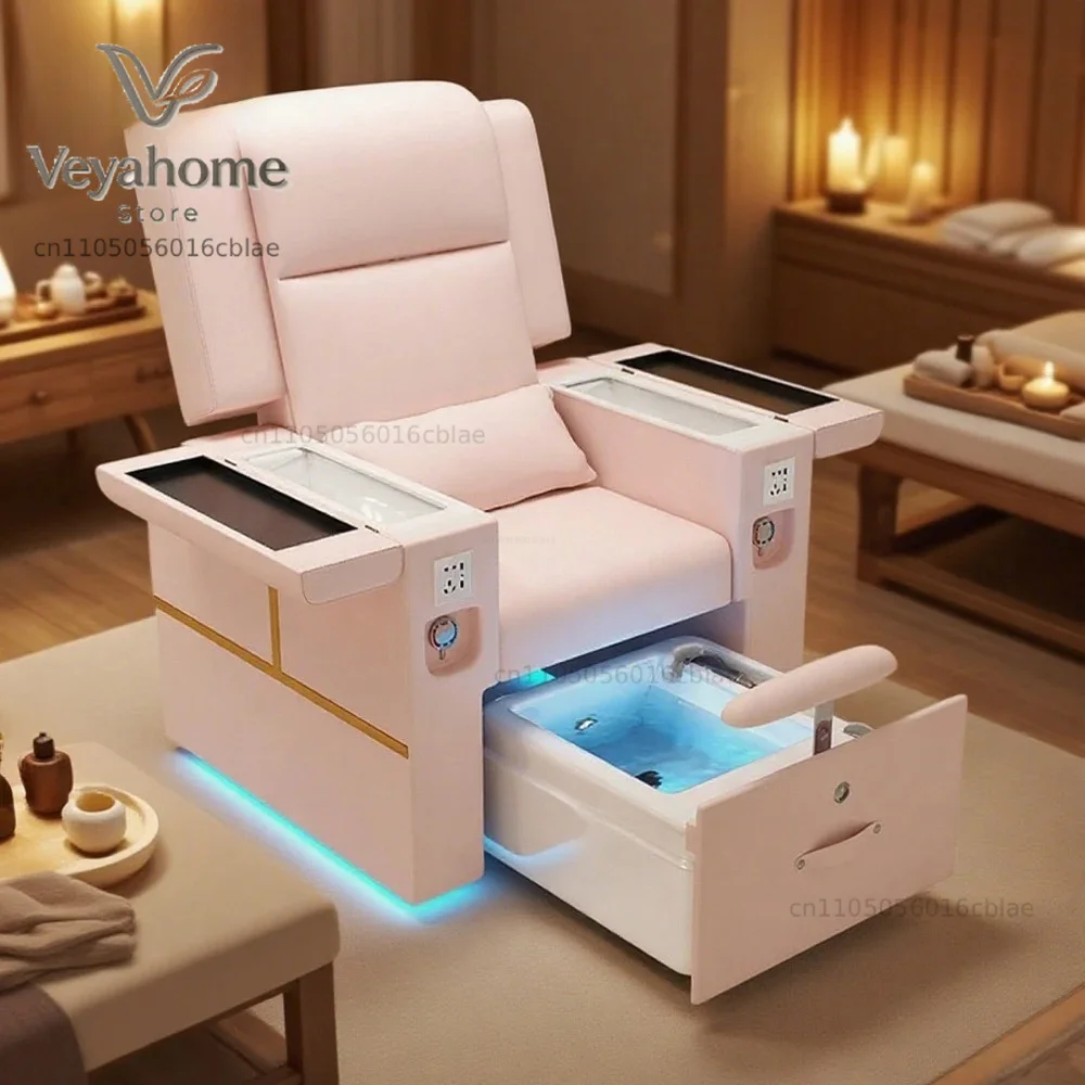 Hot Sale Led Light Pink Salon Reclining Manicure Chair Luxury Foot Pedicure Spa Chair With Massage
