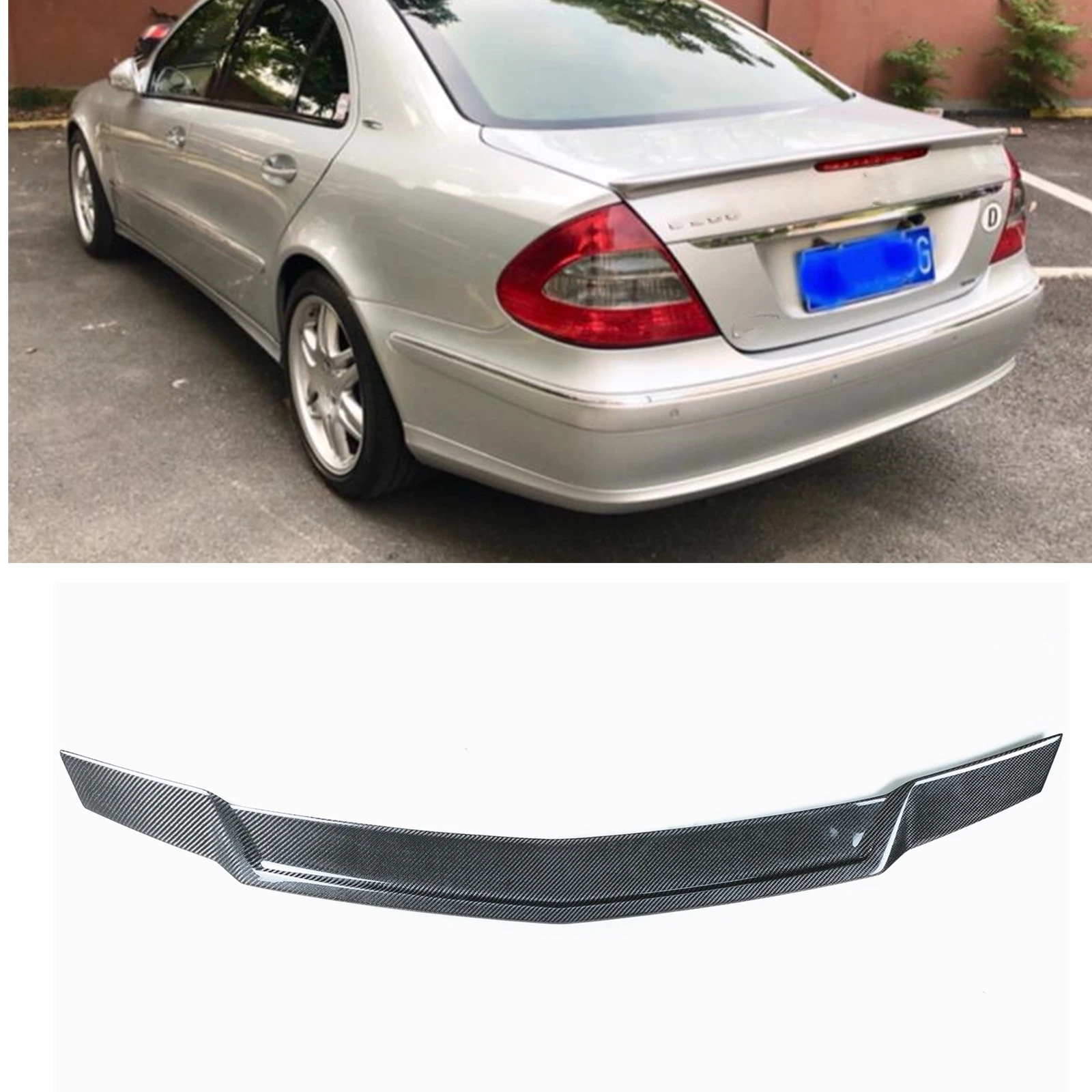 

For Mercedes Benz W211 E-Class 2003-2009 4 Door E320 E350 E500 Rear Trunk Lid Spoiler Wing Carbon Fiber Car Trim Splitter Lip