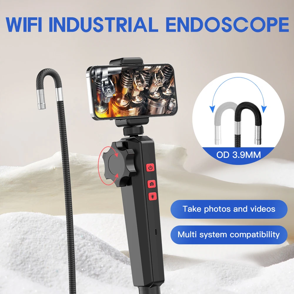 Two-Way Articulating Borescope 360 Industrial Endoscope with 3.9mm Articulating Camera Head for Automotive Aircraft Mechanics