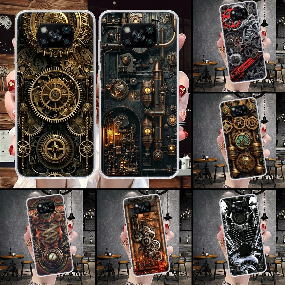 Steampunk Gear Mechanical Phone Case For Xiaomi Poco X5 X6 X7 X3 X4 Nfc F6 F5 Pro F4 F3 M5S M5 M4 M3 X7Pro X6Pro Cover Coque She