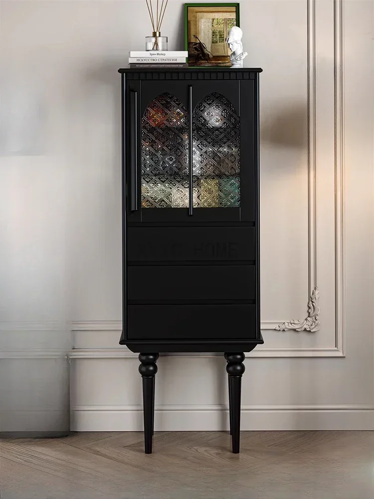 

Винтажный винный шкаф из цельного дерева, стеклянная дверь, индукционная лампа, витрина, настенная гостиная, высококачественная столовая