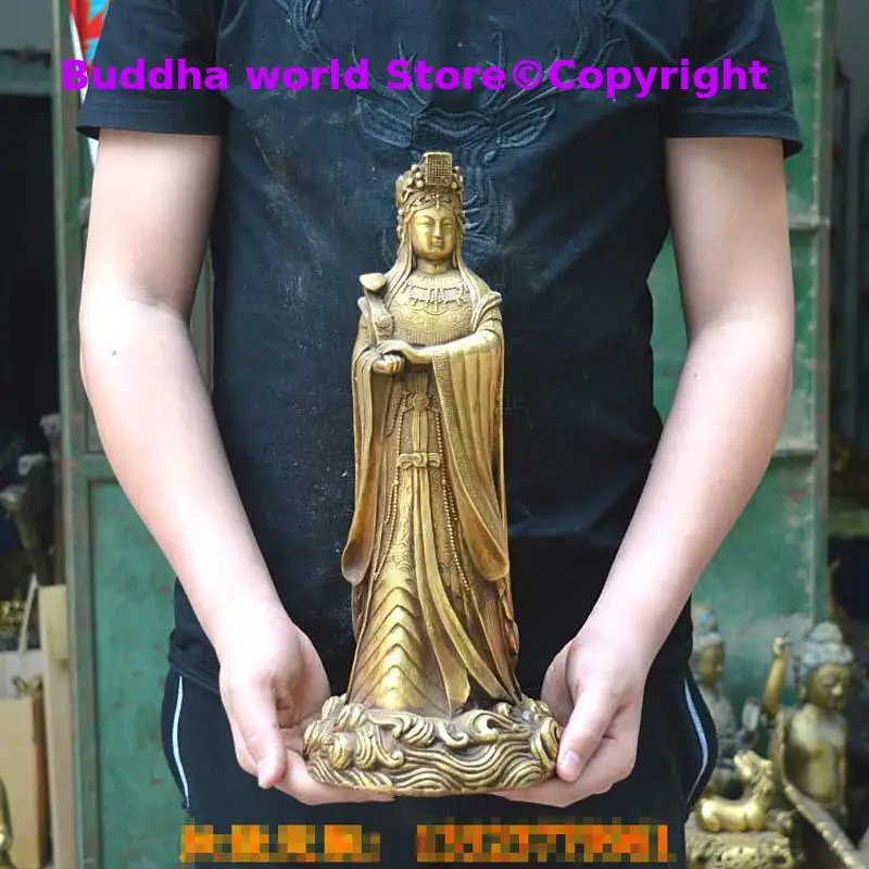 35cm large Southeast Asia family offering Copper carving Mazu Auspicious Goddess Mazu guardian ornament HOME Shrine Worship