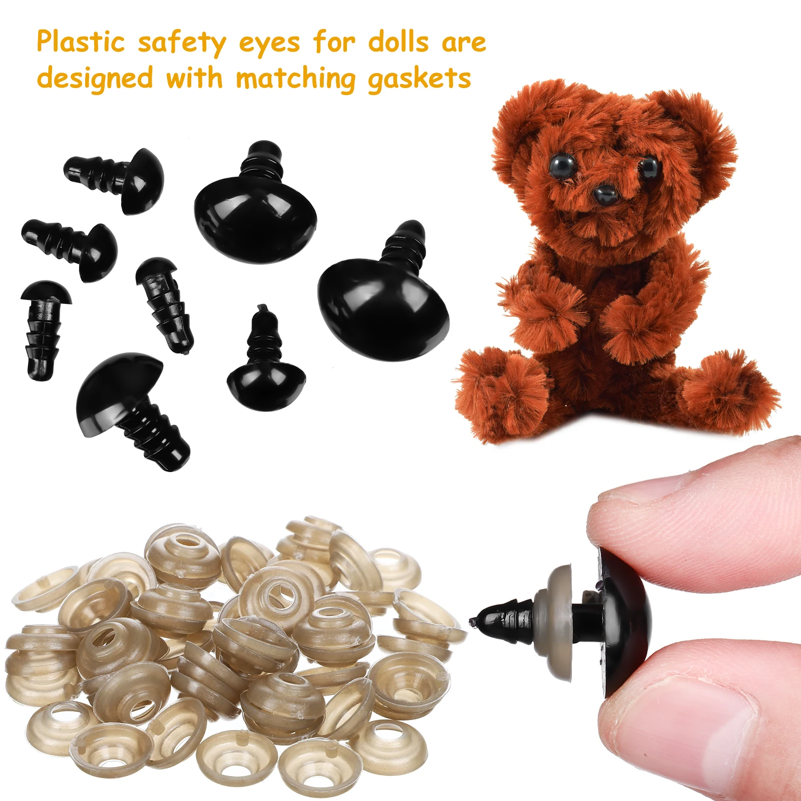 

400pcs Plastic Animal Eyes Gaskets Assorted Sizes for Stuffed Toys Crochet Crafts DIY Puppet Projects Storage Box