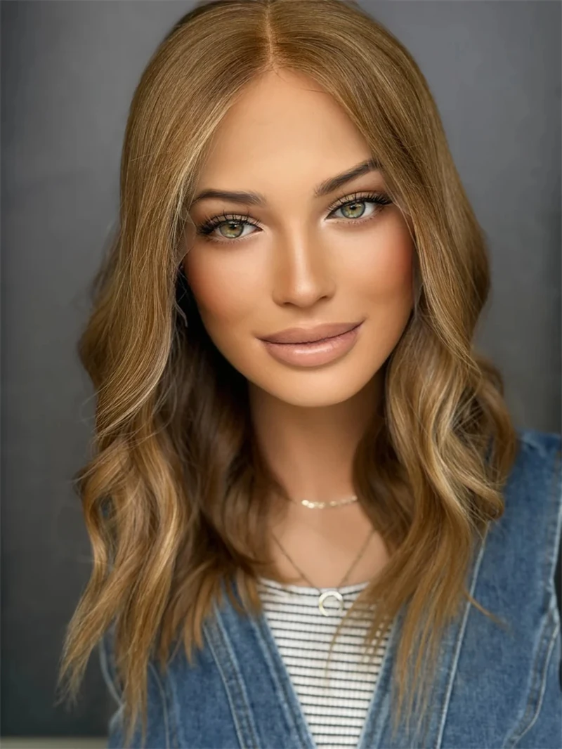 13x4 Luxury Women's Wig Ombre Honey Brown Synthetic HD Lace Front Wig Blend Human Hair On Clearance Glueless Wig Short Wave Bob