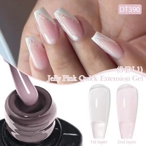 MEET ACROSS 7ml Jelly Light Pink Quick Extension Gel Nail Polish Transparent Finger Extend Gel Semi permanente Nail Art Varnish