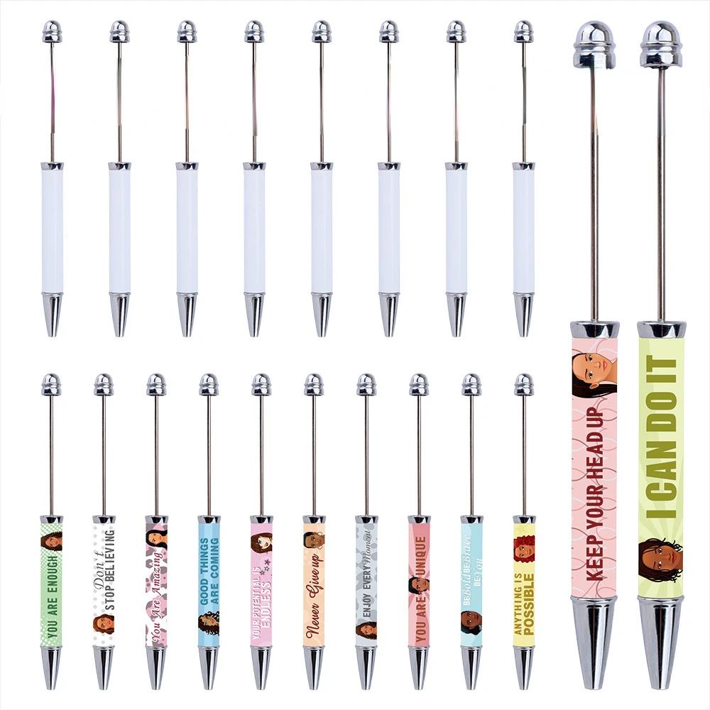 

100pcs DIY Sticker Beaded Pen Cartoon Pattern Printing Beadable Ballpoint Pen Thermal Sublimation Beaded Ballpoint Pen Freebies