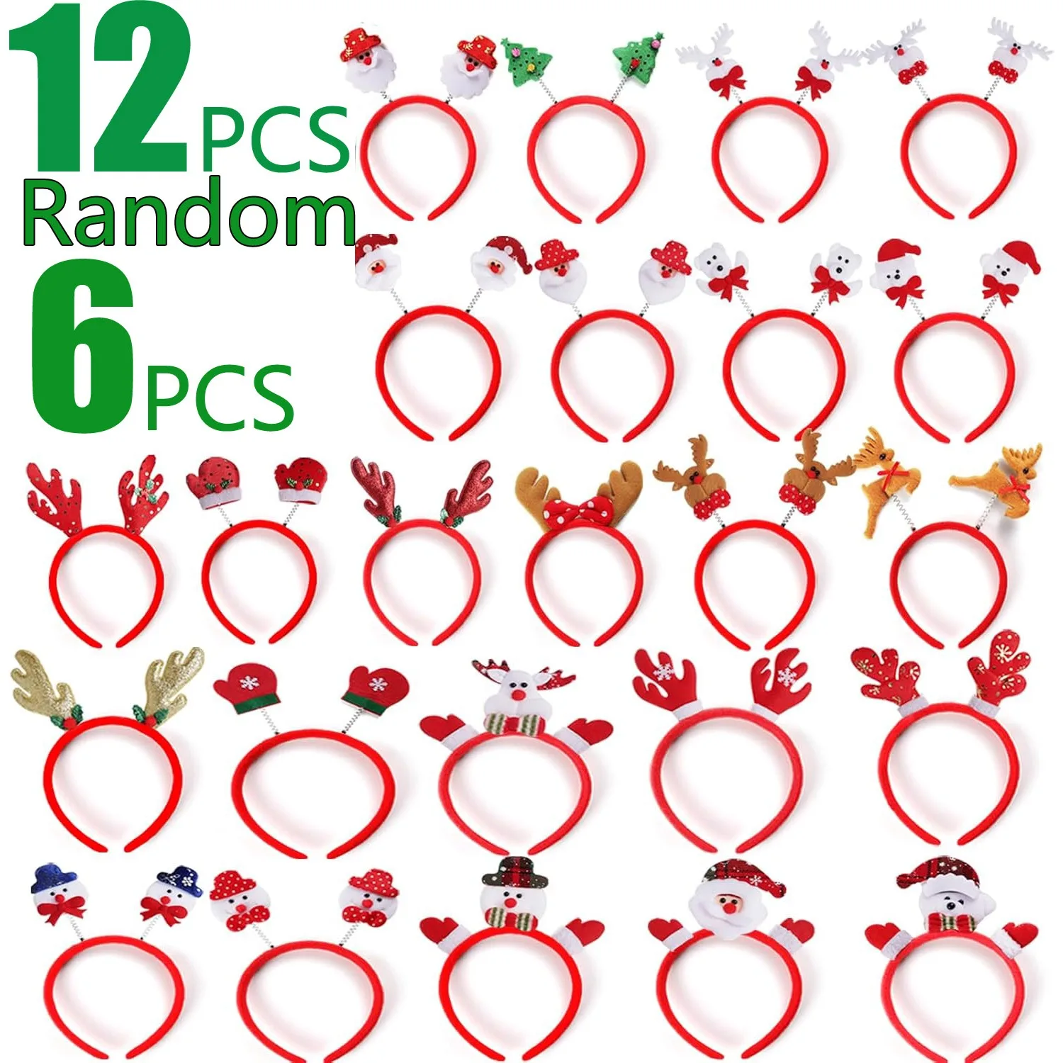 Christmas Headbands Party Favors 6/12PCS Random Xmas Party Headband Favors Christmas Hat Hairpin for Holiday Classroom Supplies