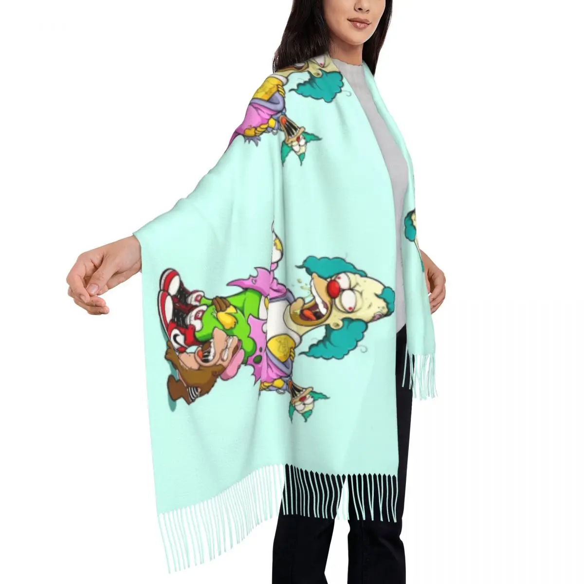 Custom Krusty Wallpaper Tassel Scarf Women Soft Simpsons Shawls Wraps Female Winter Scarves