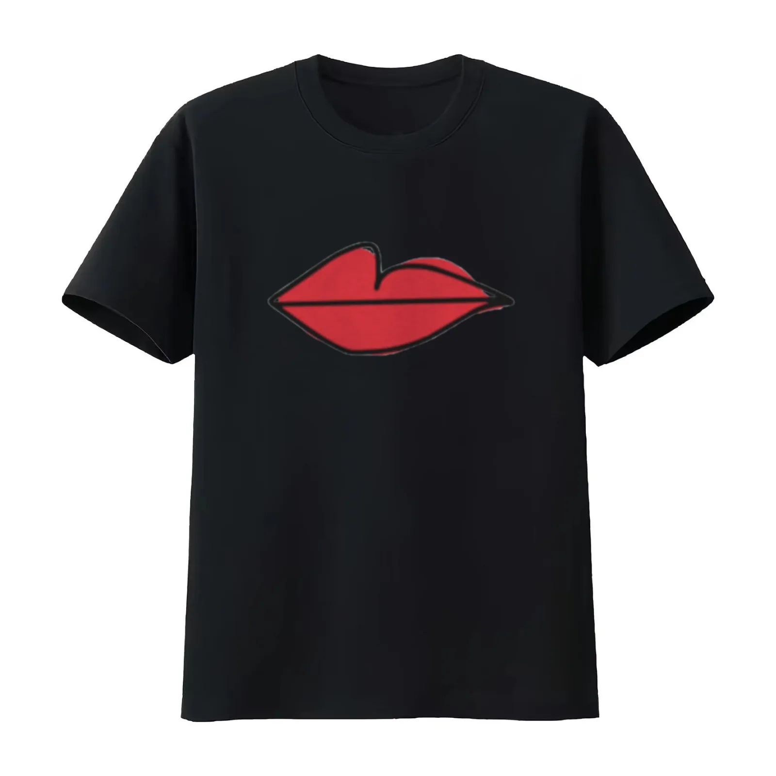villanelle red lips design Relaxed Fit T-Shirt Summer Casual Cotton Tee Oversized Streetwear Tops Vintage Graphic Print