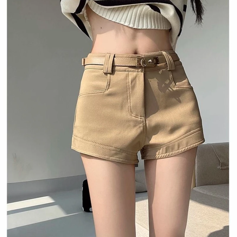 

Women High Waist Boot Shorts Casual Belted Khaki Pants Fleece Lined Slim Fit Spring Fall