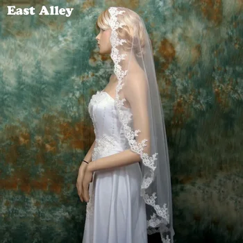 Véu nupcial de uma camada com pente, marfim branco, casamento clássico, noiva elegante, vintage