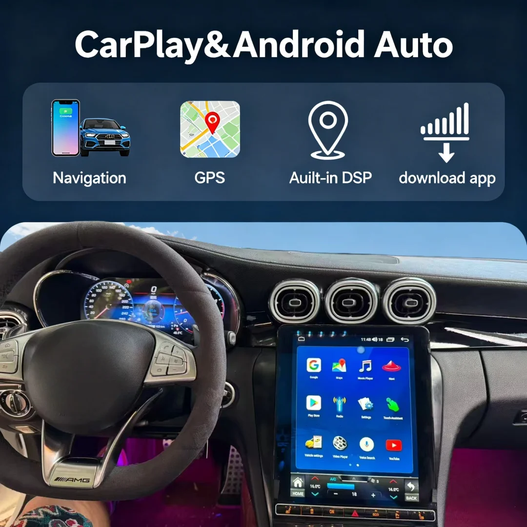 

12.1-дюймовый экран с Android Auto и CarPlay для Mercedes Benz GLC X253/C253 C W205 2015-2022, стереосистема с GPS-навигацией и головным устройством