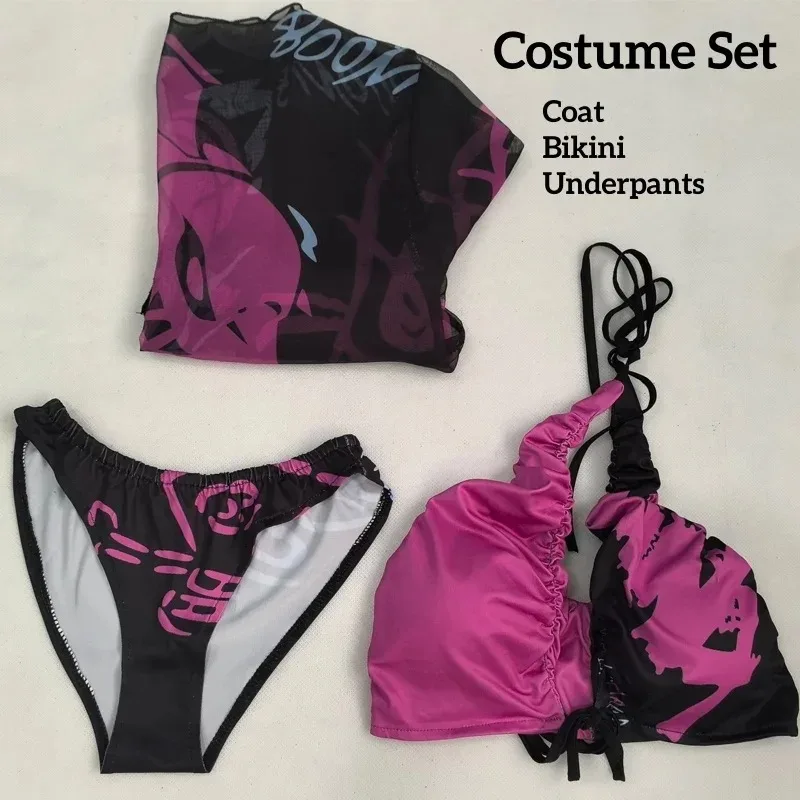 Arcane Jinx Cosplay Swimsuit for Women Sexy Anime Bikini Set Halloween Roleplay Swimwear Outfit view 4