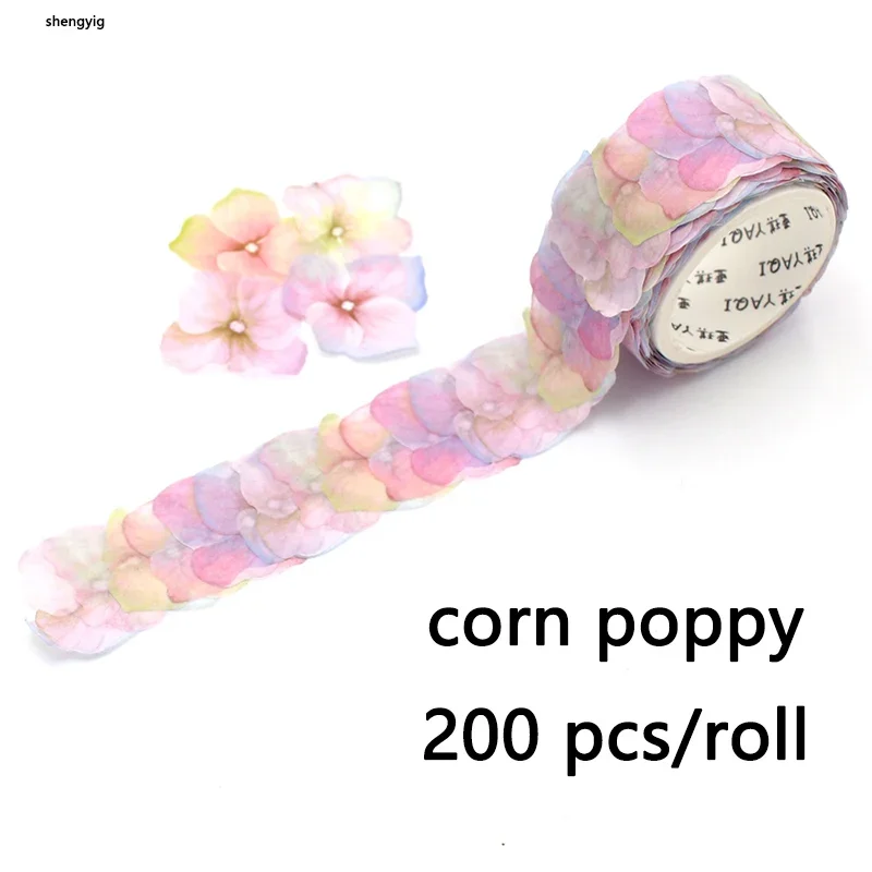 Cinta Washi de pétalos de flores para manualidades, rollo de pegatinas bonitas para álbum de recortes, cinta adhesiva de papel para diario, flores