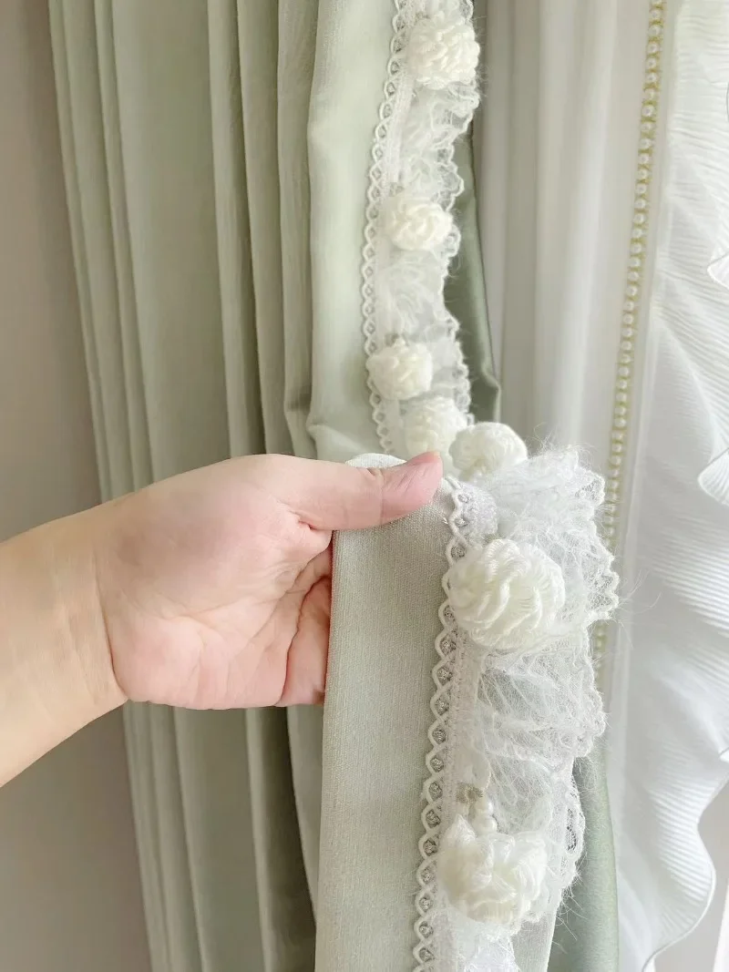 French Cream Fresh Air Ice Cream Dopamine Color Lace Romantic Blackout Curtains Tulle for Bedroom Living Room Luxury Drapes