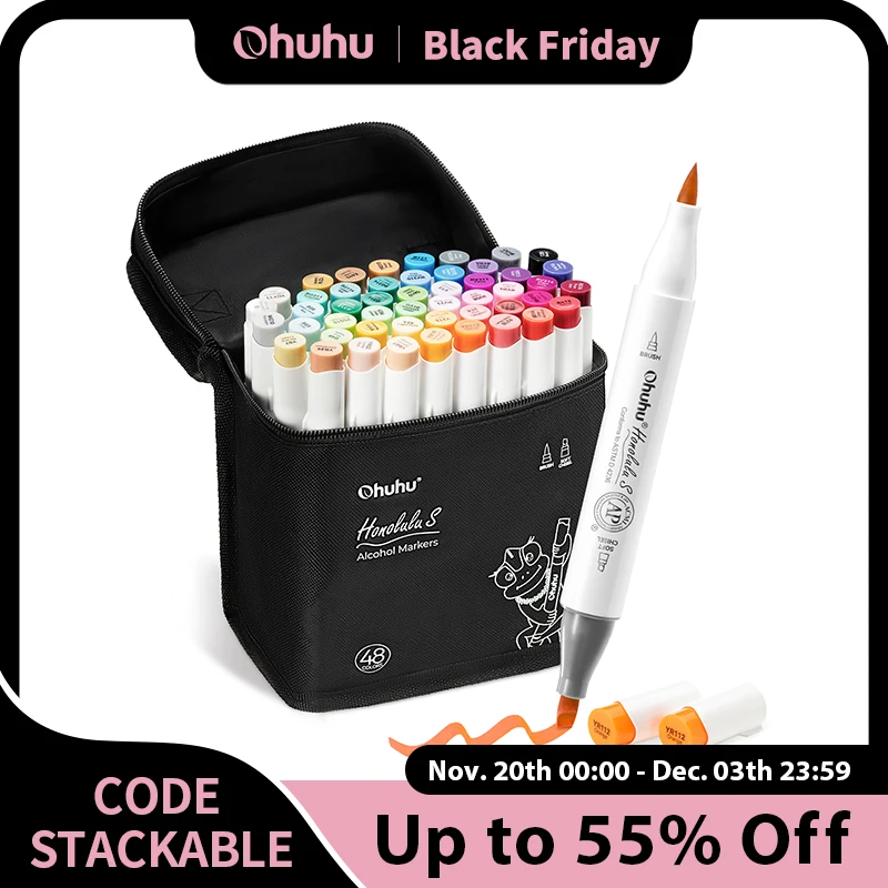

Ohuhu Honolulu S 48 Colors Marker Pen Set Alcohol Art Markers Red Dot Design Dual Tips Sketching Drawing School Art Supplies