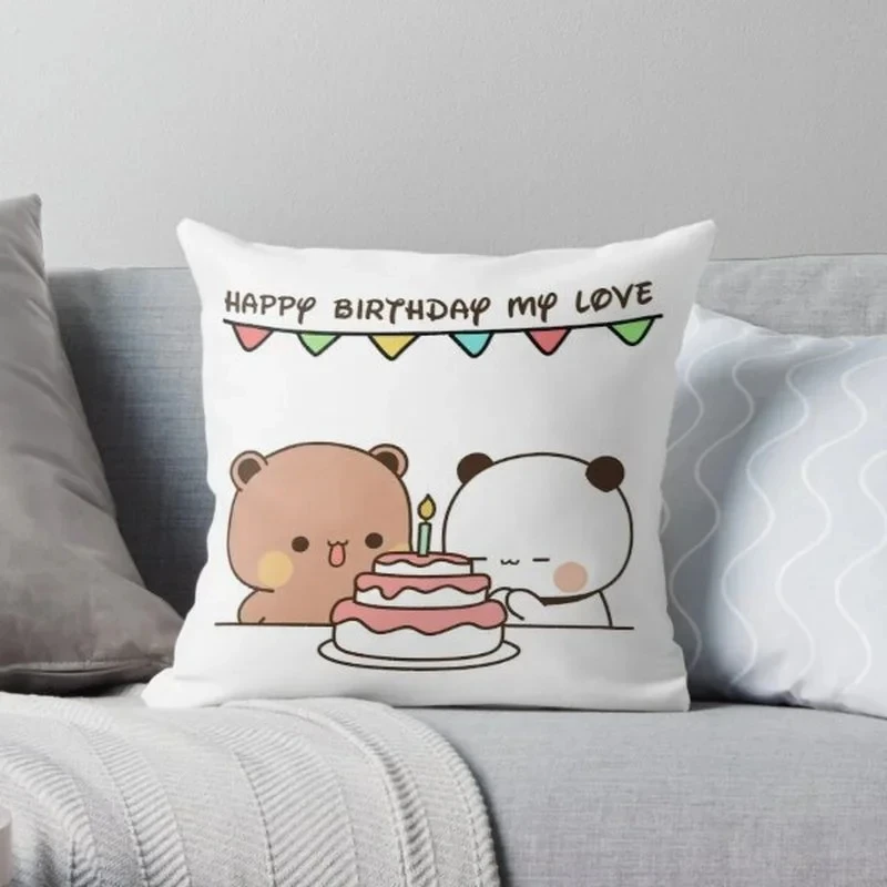 Panda Bear Hug Bubu Duda Print Cushion Cover Living Room Sofa Bedroom Pillowcase Home Office Chair Car Lovely Cafe Decorative